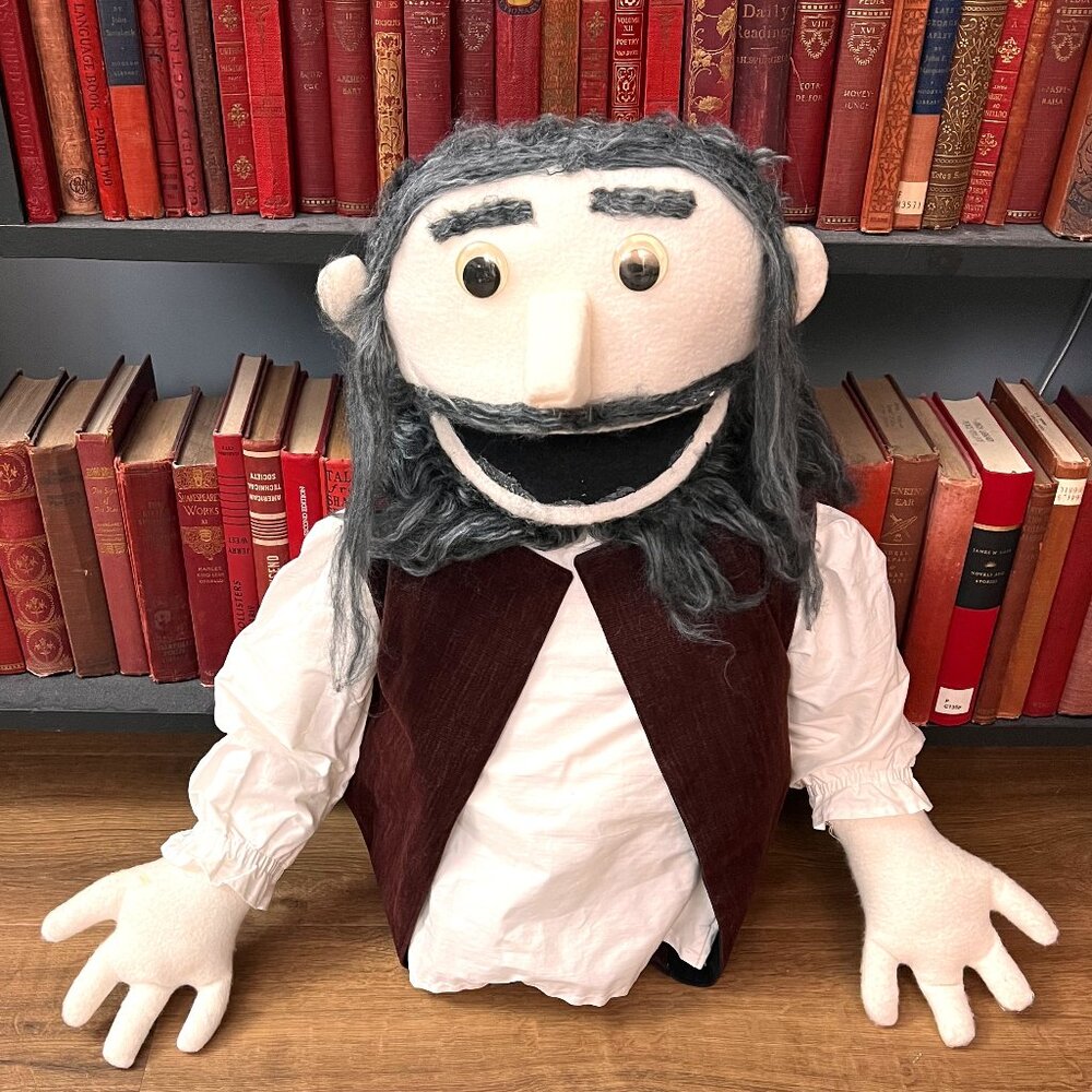 Handcrafted Gray-Bearded Puppet with Brown Vest - Home Art Fiber Arts